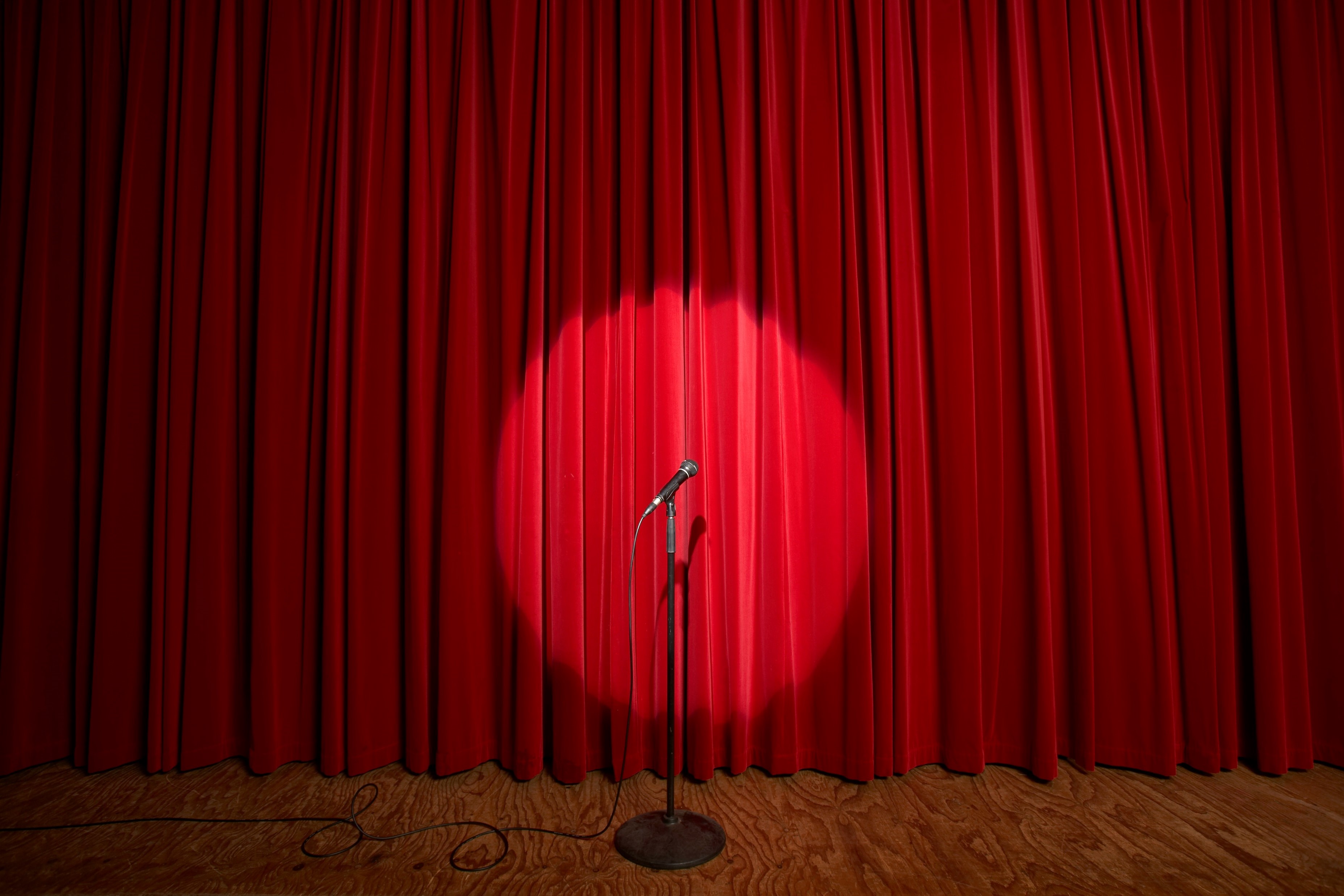 A stage with a microphone